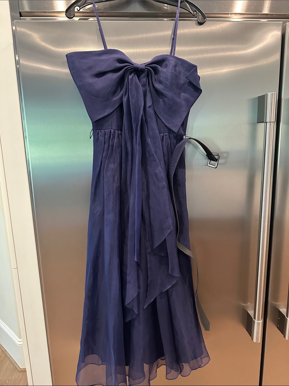 Badgley Mischka Midnight Blue Bow-Front Midi Dress